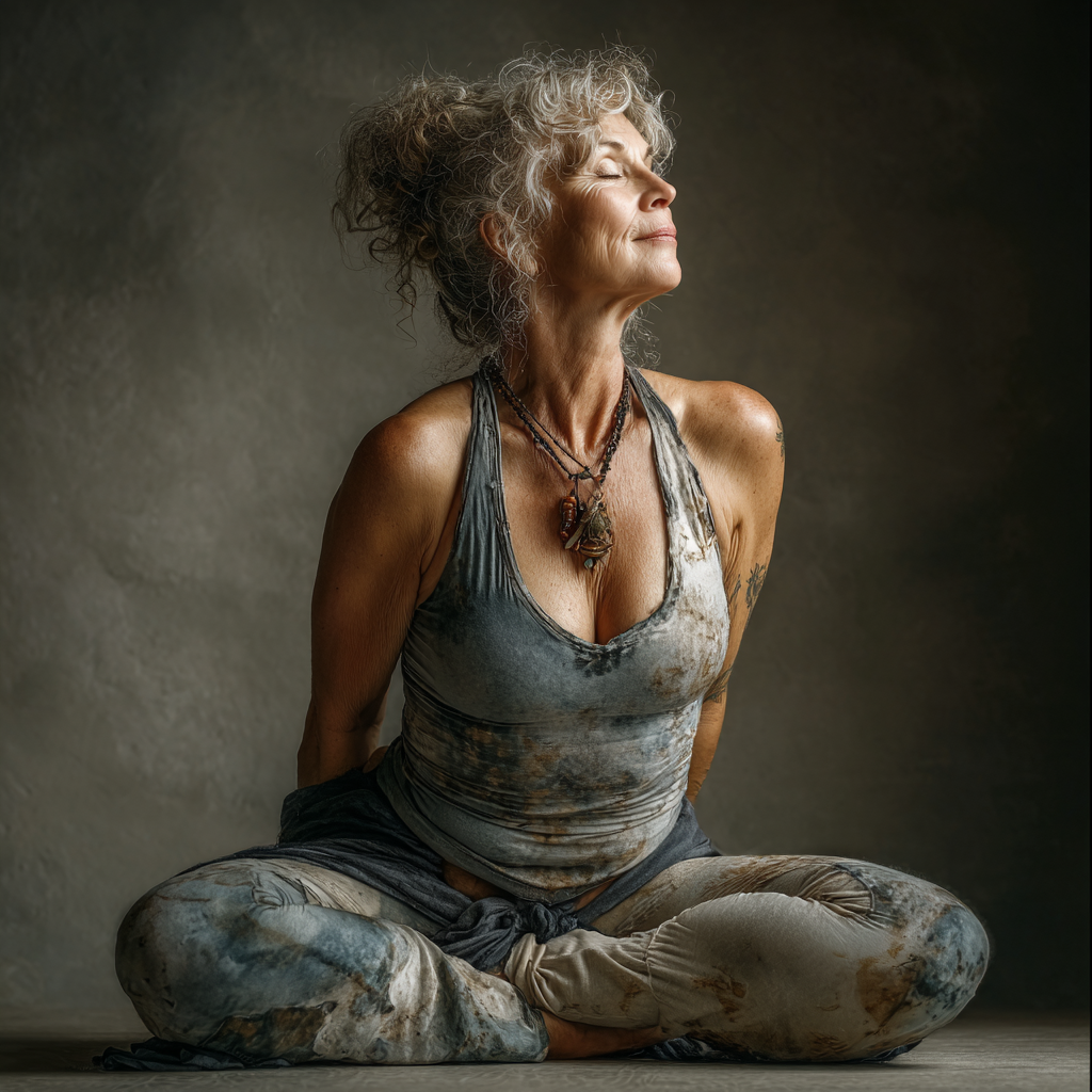 Люди зрілого віку займаються йогою в парку